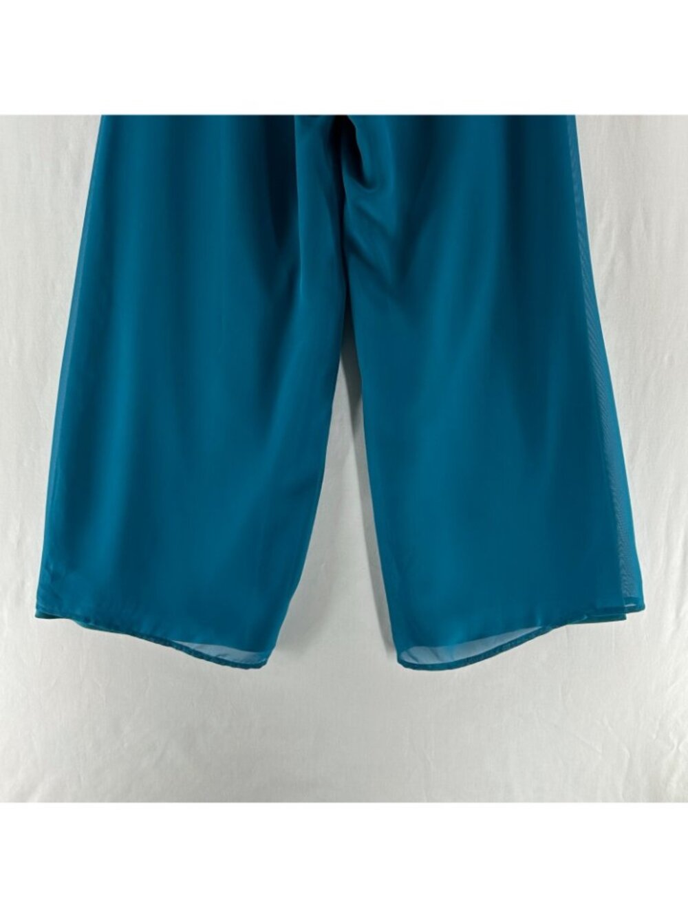 American Glamour Badgley Mischka Chiffon Wide Leg Pants S Lined Drawstring Teal - Picture 9 of 16